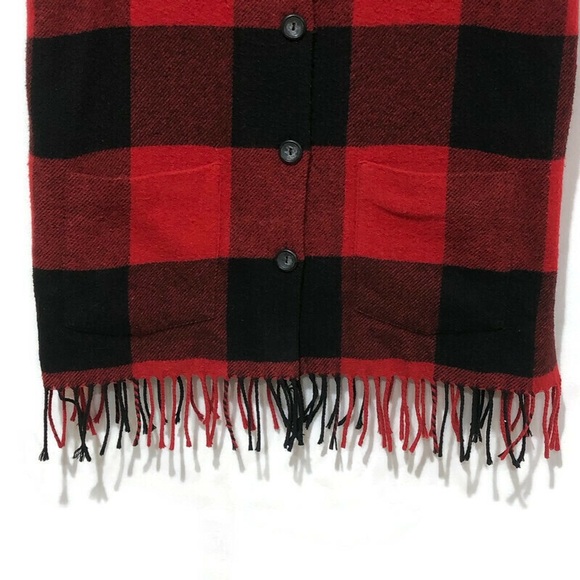 SWEET JESSIE PLAID FRINGED BUTTON DOWN VEST. - Picture 4 of 6